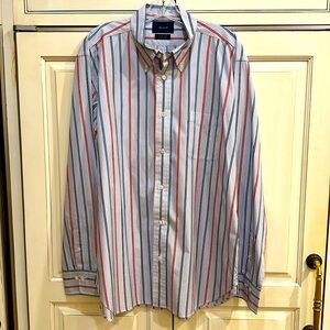FAÇONNABLE MENS RED, BLUE & WHITE STRIPED COTTON BUTTONDOWN DRESS SHIRT SIZE XXL